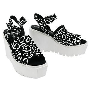 Opening Ceremony Luna Black White Suede Leopard Platform Wedge Sandals Size 41